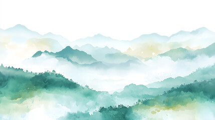 Watercolor painting, beautiful landscape, Chinese ink painting