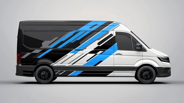White van, graphic wrap, studio, design mockup
