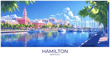 Hamilton Bermuda Travel Poster Flat