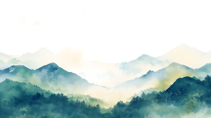 Watercolor painting, beautiful landscape, Chinese ink painting