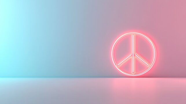 elegant 3d render of peace symbol emoji glowing with holographic gradient colors representing calm and smooth cartoon-style