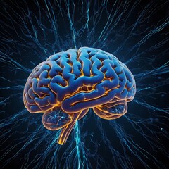 Glowing neon brain, computer circuit board, futuristic AI concept