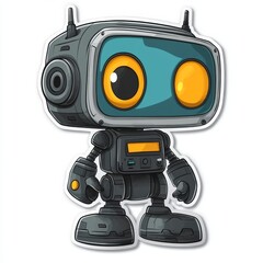 Fototapeta premium Cartoon Robot with Large Eyes and Antenna on White Background Minimalist Design for Modern Digital Art projects