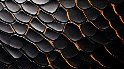 Light dances on a snake's black scales, revealing intricate patterns of nature's artistry