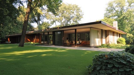 A modernist home with a flat roof and seamless indoor-outdoor living spaces