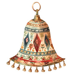 Tribal-Inspired Christmas Bell Ornament with Tassels