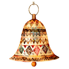 Earthy Tribal Christmas Bell Ornament with Patterns