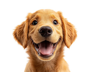 Playful golden retriever puppy portrait studio setting animal bright environment close-up view