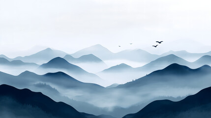 Chinese style ink painting of beautiful landscape	