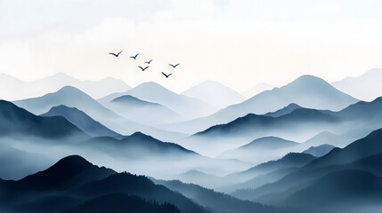 Chinese style ink painting of beautiful landscape	