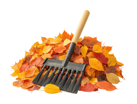 Raking and piling colorful autumn leaves in nature outdoor scene vibrant environment close-up view