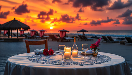 Fototapeta premium Romantic dinner setup on a beach