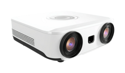 Portable white projector device for presentations home office technology compact environment modern viewpoint