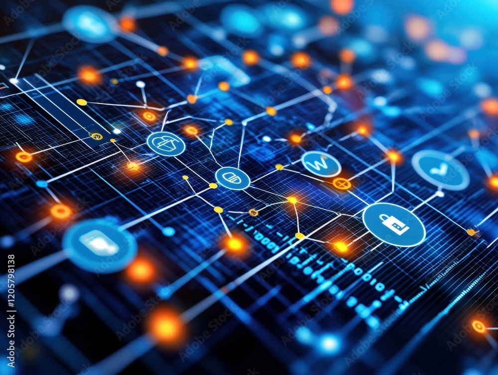 Aufkleber global network: interconnected data streams and nodes in a futuristic technological landscape
