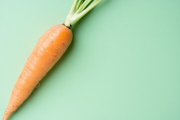 single carrot placed diagonally on smooth pastel green background with faint natural shadows