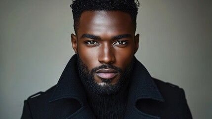 A confident portrait of a stylish male model, ideal for fashion campaigns, men's grooming ads, or promotional materials for upscale events.