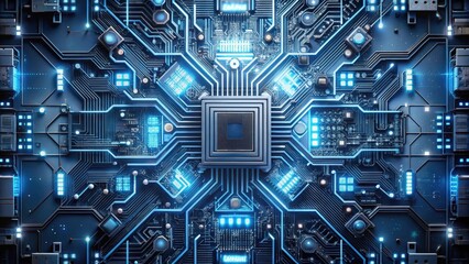 Fototapeta premium A Futuristic Circuit Board Depicting the Intricate Design and Illuminating Pathways of Advanced Technology