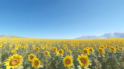 Fototapeta premium A field of bright yellow sunflowers under a clear blue sky