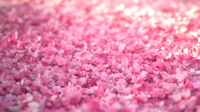 A carpet of pink cherry blossoms covering the ground in a park, pink flowersbackground