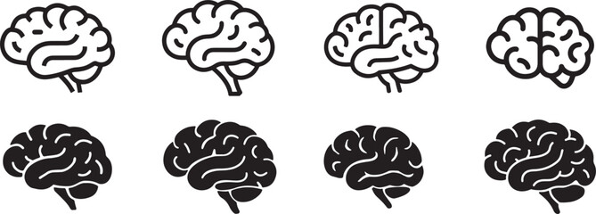 Human brain icon set. Thinking, mind refresh, brain health, creative vector illustration.