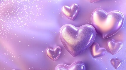 Fototapeta premium Shiny hearts on a lilac background 