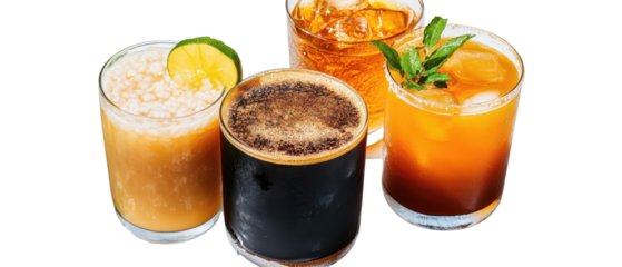 A colorful display of refreshing cocktails served in stylish glasses. transparent background