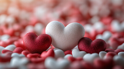 Romantic heart shapes in various sizes scattered on soft background create warm and loving atmosphere. Perfect for expressing affection and love