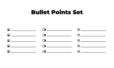 Bullet list set of vector, simple circle design in three style.