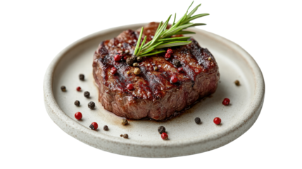 beef steak on a plate isolated on white background
