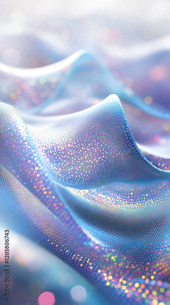 Leinwandbilder Holographic fabric with bokeh effect flowing and shimmering, creating an abstract and futuristic background with beautiful light reflections