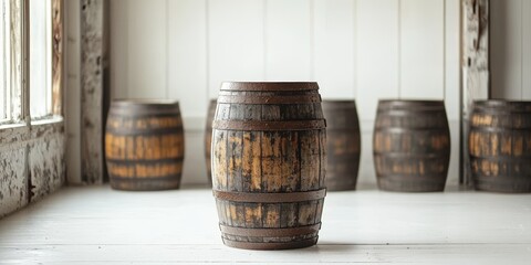 Rustic Wooden Barrel in Bright Room Setting