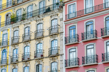 Colorful facades in the old town of Lisbon, Portugal