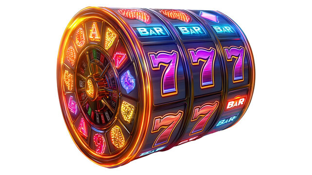 Online casino slot with prizes, 777. Isolated on transparent background. Cutout.