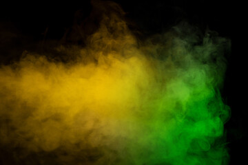 Green and white steam on a black background.