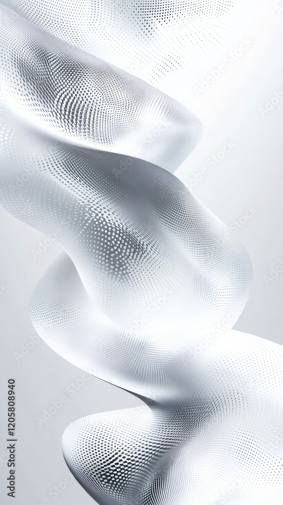 Poster White dotted wave spinning dynamically, symbolizing technological advancement and innovative digital design