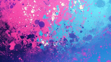 Abstract pink and blue paint splatters background.