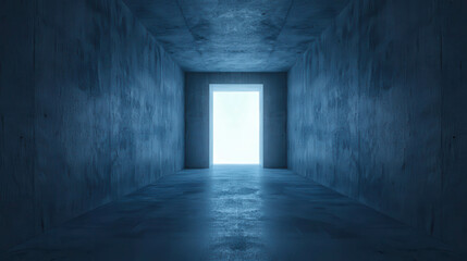 Fototapeta premium Modern Concrete Tunnel with Dim Lighting Leading to an Illuminated Exit