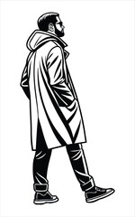 Stylish man in trench coat vector illustration.