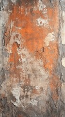 Fototapeta premium A weathered wall showcases a blend of rustic terracotta and textured stucco, transitioning from vibrant hues to muted tones. Sunlight casts gentle shadows, revealing its aged beauty