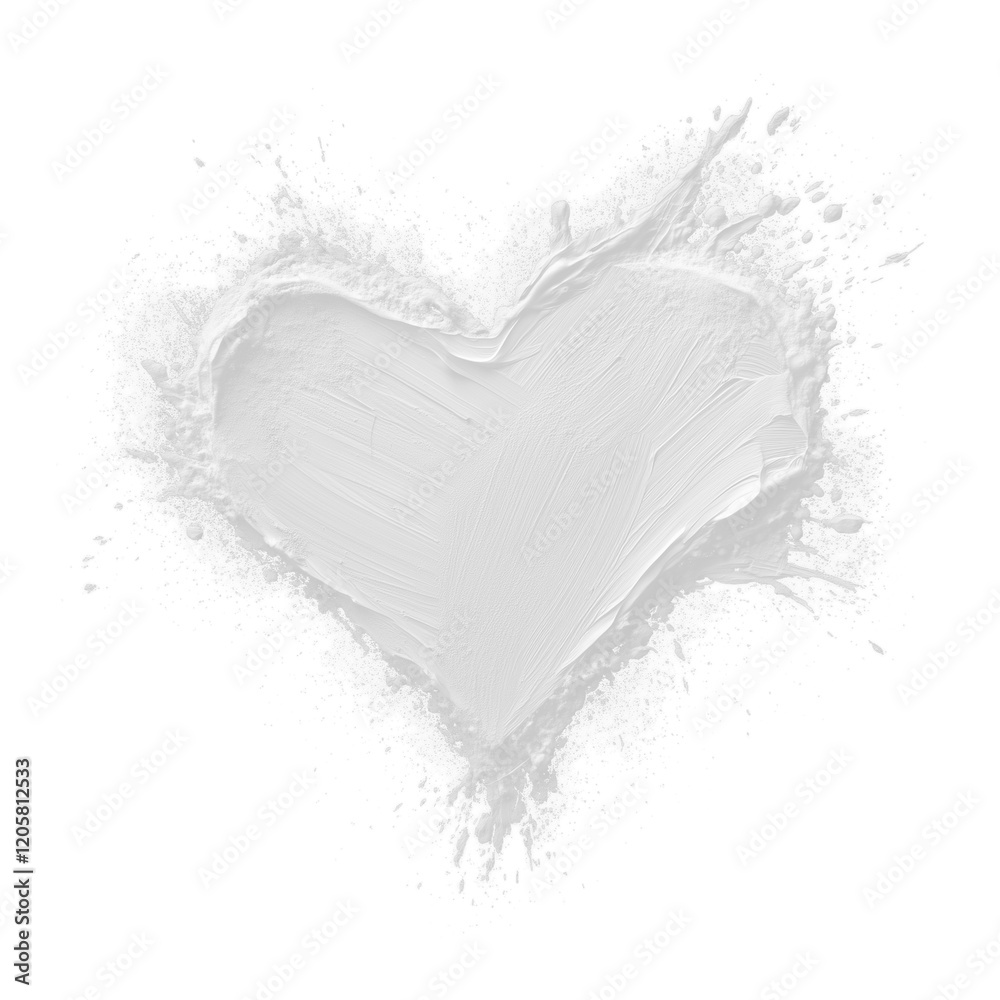 Aufkleber white heart with dry brush texture is isolated on transparency background, creating striking contrast. splattered paint effect adds dynamic and artistic touch to image
