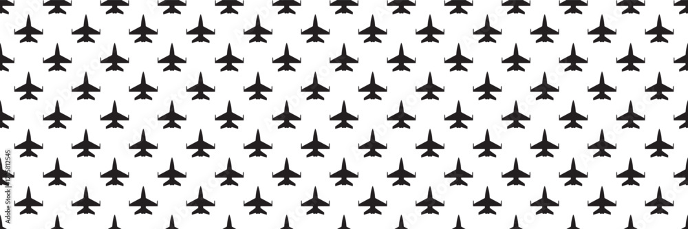Poster horizontal seamless of black fighter plane for pattern and background.