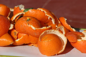 Tangerine peels close up