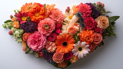 Floral heart with flowers, herbs, leaves