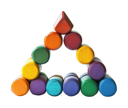 Colorful pyramid circle toy arrangement educational play child development close-up view