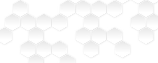 Abstract white hexagon concept design background. Seamless bright white honeycomb banner design. 