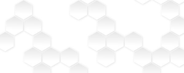 Abstract white hexagon concept design background. Seamless bright white honeycomb banner design. 