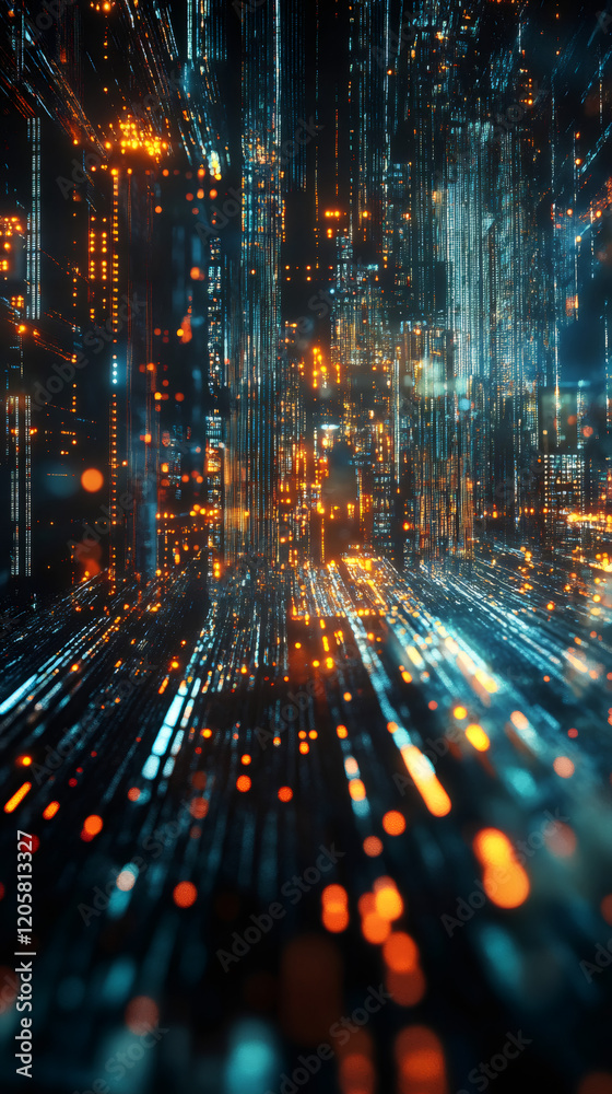 Leinwandbilder data traffic visualization creating an abstract futuristic cityscape with glowing lights and particl