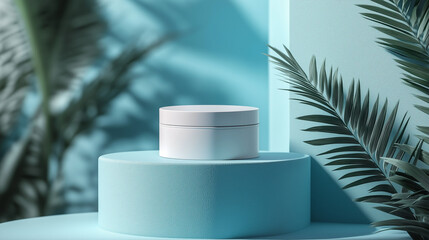 cosmetic tubes on blue background with copy space. Skin care, body treatment, beauty concept.