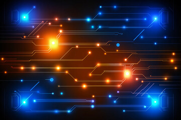 Abstract glowing circuitry glowing orange and blue background