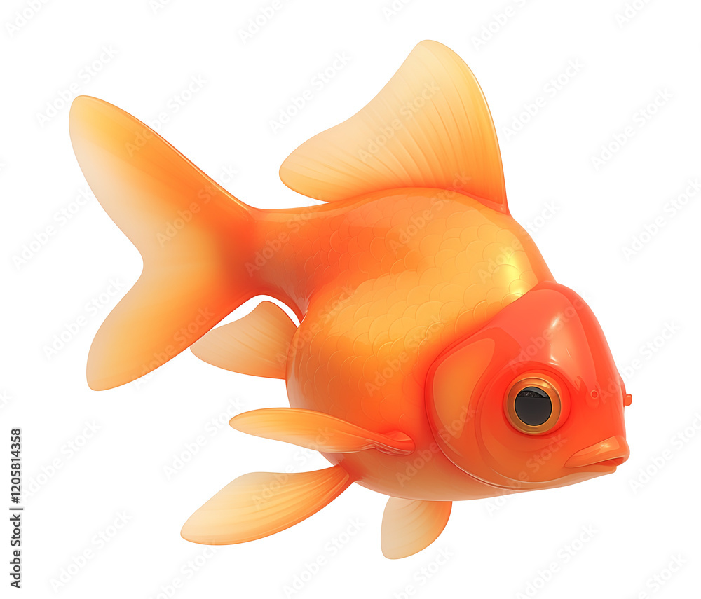 Poster cute 3d cartoon goldfish with vibrant orange scales and large eyes is isolated on transparency backg